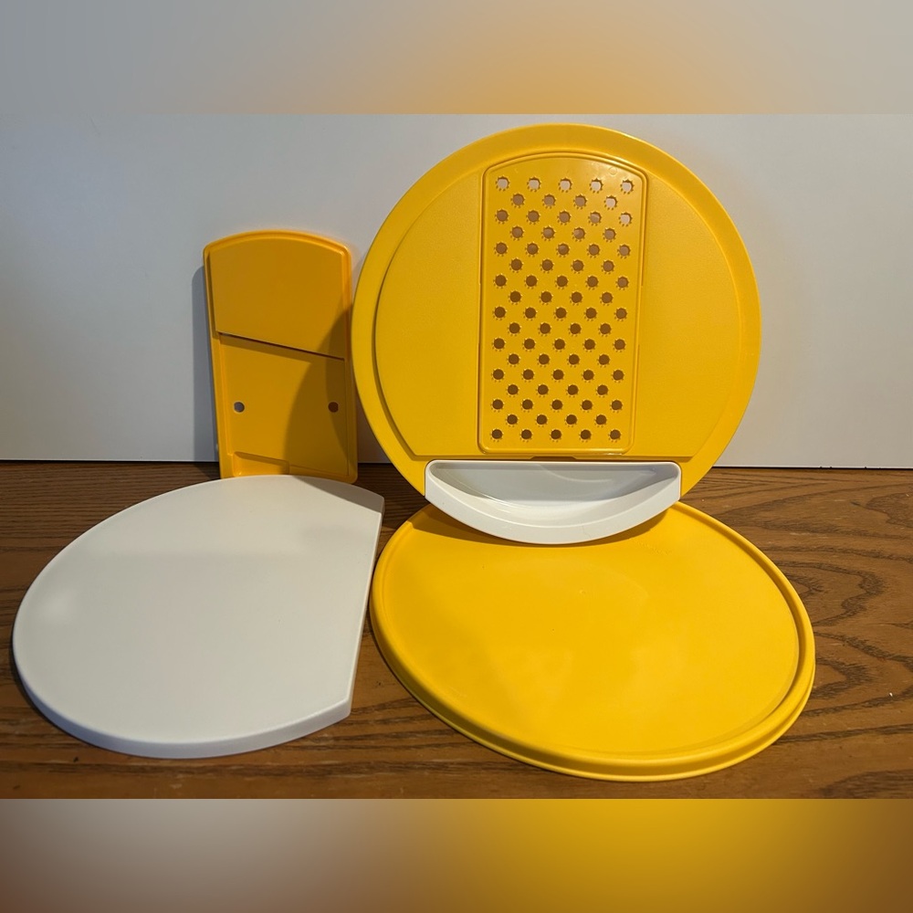 Tupperware Kitchen Work Unit Yellow Shred Slice Grate Vintage 7 Piece